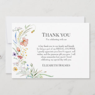 Carte De Remerciements Boho Prairie de Fleurs de Mariage Shower