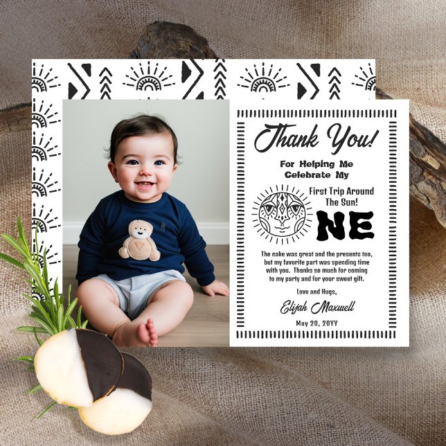 Carte De Remerciements Boho Premier voyage autour du soleil Anniversaire  (Créateur téléchargé)