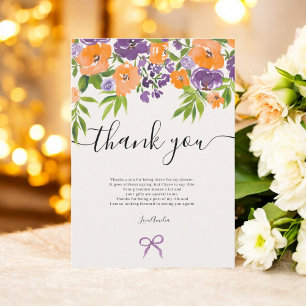Carte De Remerciements Boho Purple Orange Floral Aquarelle Fête des marié
