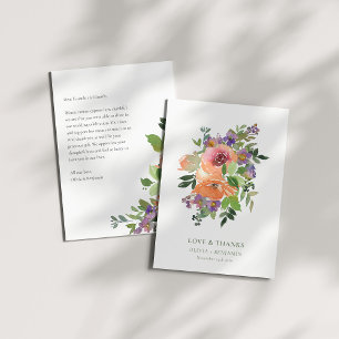 Carte De Remerciements Boho Purple Orange Floral Mariage Message personna