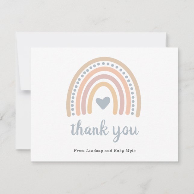 Carte De Remerciements Boho Rainbow Blue Heart Cute Boy Baby shower (Devant)