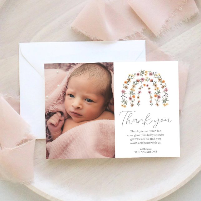 Carte De Remerciements Boho Rainbow Floral Fleur sauvage Baby shower fill (Créateur téléchargé)