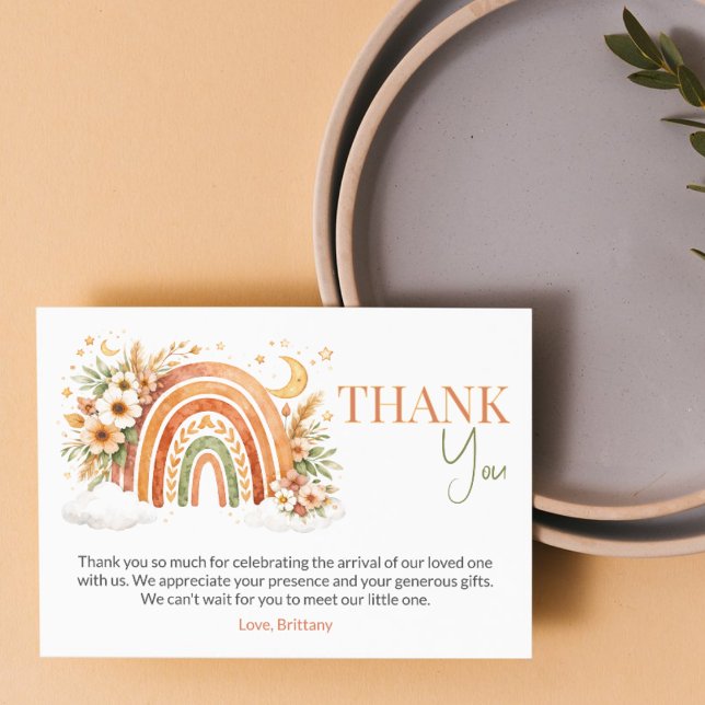 Carte De Remerciements Boho Rainbow Neutral Baby Shower Books for Baby (Créateur téléchargé)