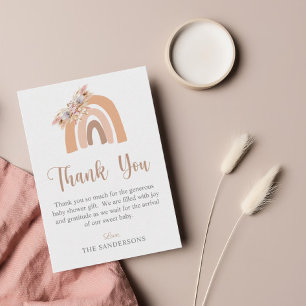 Carte De Remerciements Boho Rainbow Pampas Grass Baby shower rose