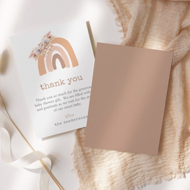 Carte De Remerciements Boho Rainbow Pampas rose Baby shower en herbe (Créateur téléchargé)