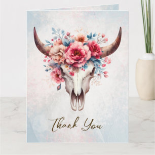 Carte De Remerciements Boho Ressort Aquarelle Floral Vache Mariage crâne
