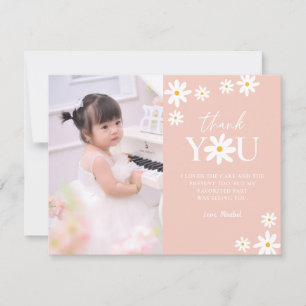 Carte De Remerciements Boho Retro Blush Daisy Floral Girl Birthday Photo