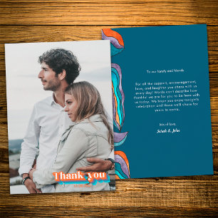 Carte De Remerciements Boho Rétro Orange et Bleu Typographie Lignes Ondul