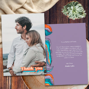 Carte De Remerciements Boho Rétro Violet Bleu Orange Typographie Ondulée