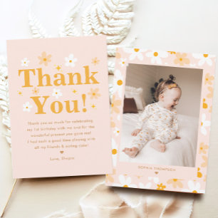 Carte De Remerciements Boho rose et jaune Photo Daisy Anniversaire