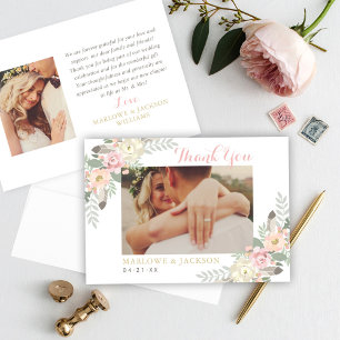 Carte De Remerciements Boho rose et or floral Mariage photo