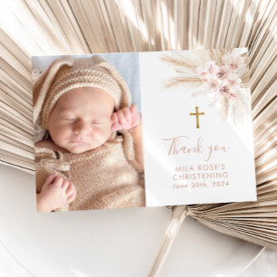 Carte De Remerciements Boho Rose Floral Girls Baptême Christening