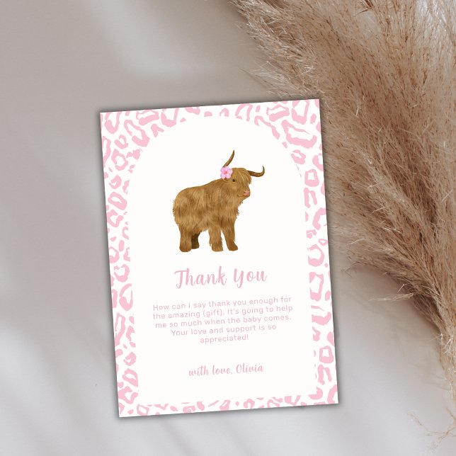 Carte De Remerciements Boho rose mignon Sainte vache Floral Girl Baby sho (Pink Cute Boho Holy Cow Floral Girl Baby Shower Thank You Card)