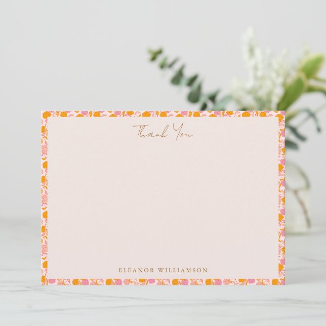 Carte De Remerciements Boho Rose Orange Floral Cute Baby shower personnal (Debout devant)