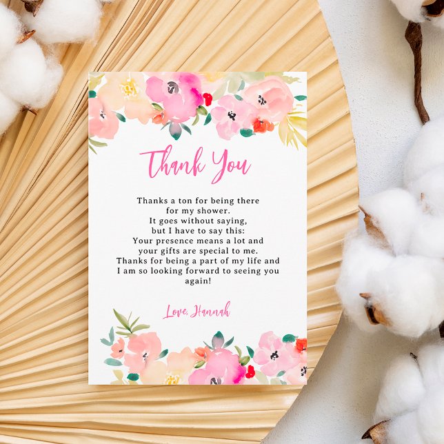 Carte De Remerciements Boho rose printemps chic jardin fleuri nuptiale do (Spring pink boho chic garden floral bridal shower thank you card)