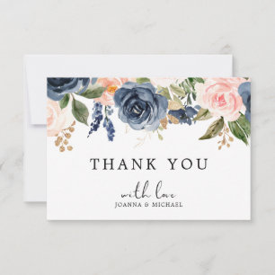 Carte De Remerciements Boho Rose rose bleu marine