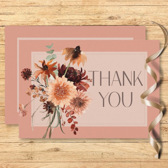 Carte De Remerciements Boho Rust & Chute Neutre Floral Peach Rust Mariage (Boho Rust & Neutral Fall Floral Peach Rust Wedding Thank You Card)