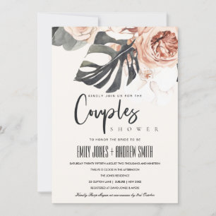 CARTE DE REMERCIEMENTS BOHO RUST FLORAL MONSTRERA COUPLES DOUCHE INVITATI