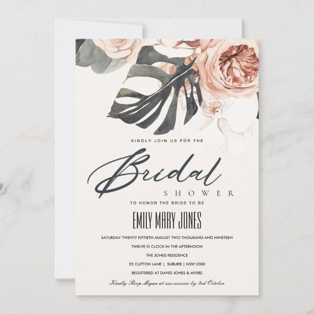 CARTE DE REMERCIEMENTS BOHO RUST FLORAL MONSTRERA FÊTE DES MARIÉES INVITA (Devant)