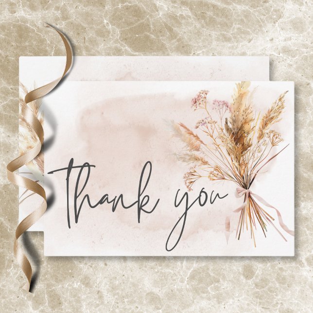 Carte De Remerciements Boho Rustic Pampas & Mariage de bouquet d'herbe sé (Boho Rustic Pampas & Dried Grass Bouquet Wedding Thank You Card)