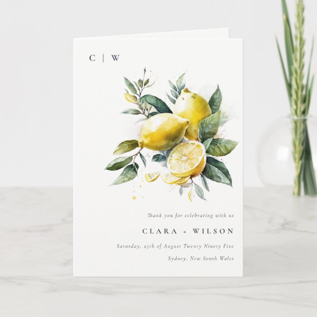 Carte De Remerciements Boho Rustique Aquarelle Jaune Citron Jaune Mariage (Devant)