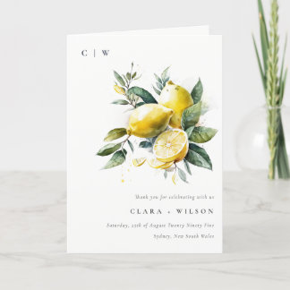 Carte De Remerciements Boho Rustique Aquarelle Jaune Citron Jaune Mariage