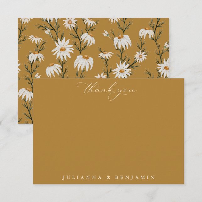 Carte De Remerciements Boho Rustique Floral Jaune Mariage Personnalisé No (Devant / Derrière)