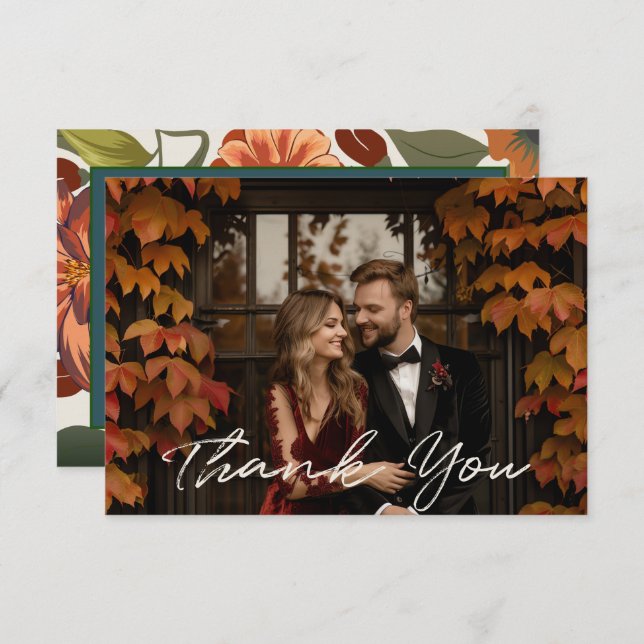 Carte De Remerciements Boho Rustique moderne Mariage de automne Floral (Devant / Derrière)