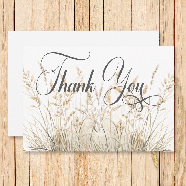 Carte De Remerciements Boho Rustique séché Tan Grass Mariage (Rustic Boho Dried Tan Grass Wedding Thank You Card)