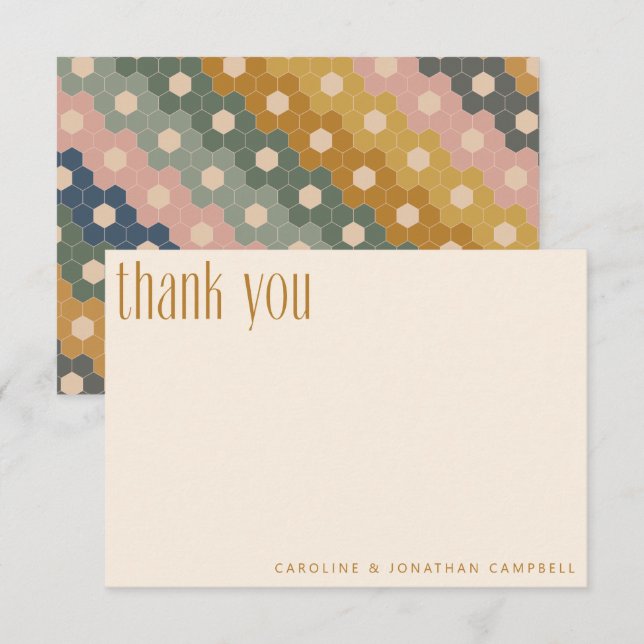 Carte De Remerciements Boho Sage géométrique Jaune Mariage personnalisé (Devant / Derrière)