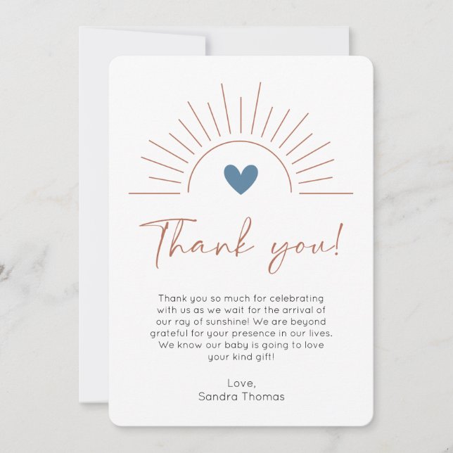 Carte de remerciements Boho Sun Baby shower modern (Devant)