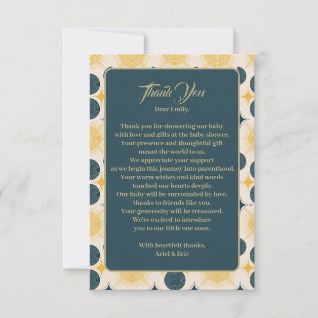 Carte De Remerciements Boho Sun Moon Stars bleu jaune (Devant)