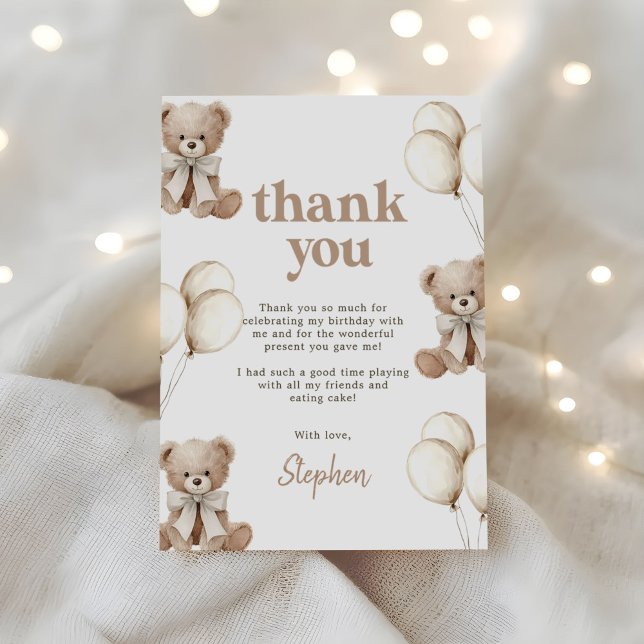 Carte De Remerciements Boho Teddy Bear Beary First 1st Birthday Party (Créateur téléchargé)
