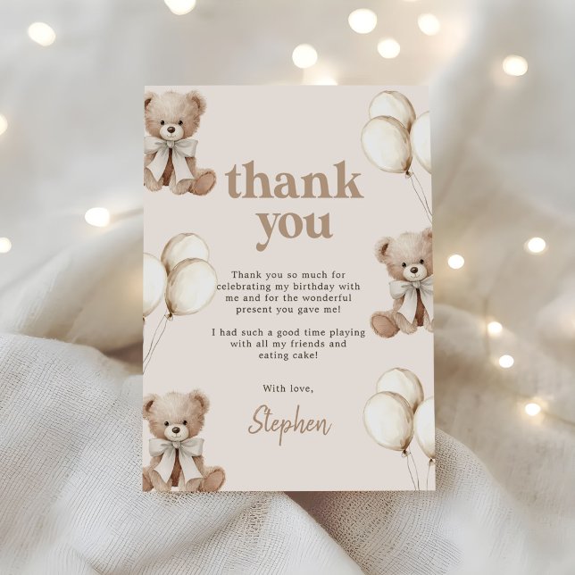 Carte De Remerciements Boho Teddy Bear Beary First 1st Birthday Party (Créateur téléchargé)