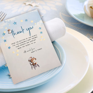 Carte De Remerciements Boho Teddy Bear Boy Blue Bearly Wait Baby shower