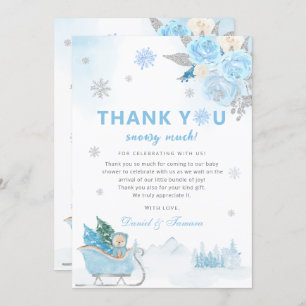 Carte De Remerciements Boho Teddy Bear Snowflake Baby shower d'hiver