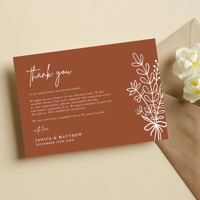 Carte De Remerciements Boho Terracotta brûlé Orange Rustique Mariage (Créateur téléchargé)