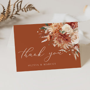 Carte De Remerciements Boho Terracotta Dahlia Floral Mariage élégant