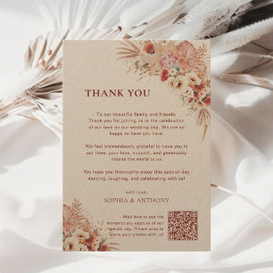 Carte De Remerciements Boho Terracotta Floral Kraft Mariage Qr Code