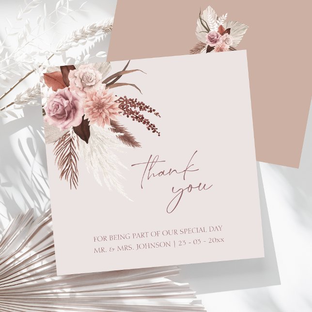 Carte De Remerciements Boho Terracotta Pampas Grass Mariage Floral (Boho Dusty Pink Dried Flowers Pampas Grass Wedding Thank You Card)