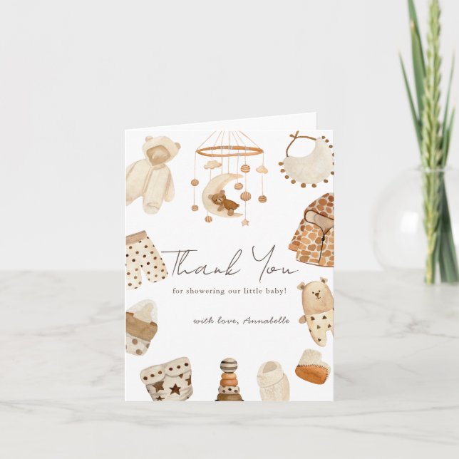 Carte De Remerciements Boho Vêtements Pépinière Baby shower non sexiste (Devant)
