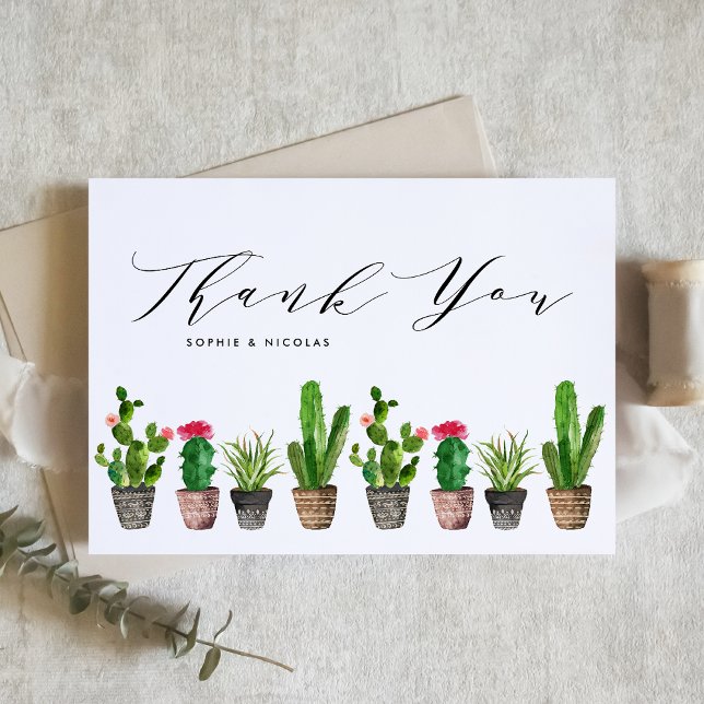 Carte De Remerciements Boho Watercolor Cactus Mariage d'été (Créateur téléchargé)