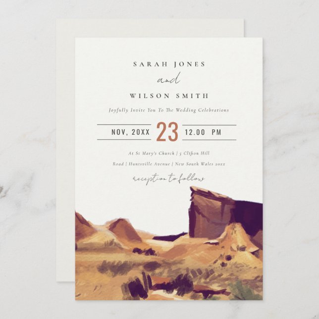 Carte De Remerciements Boho Watercolor Desert Landscape Wedding Invitatio (Devant / Derrière)