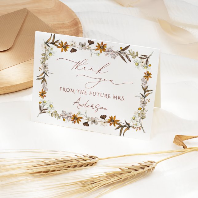 Carte De Remerciements Boho Watercolor Fête des mariées botanique (Créateur téléchargé)