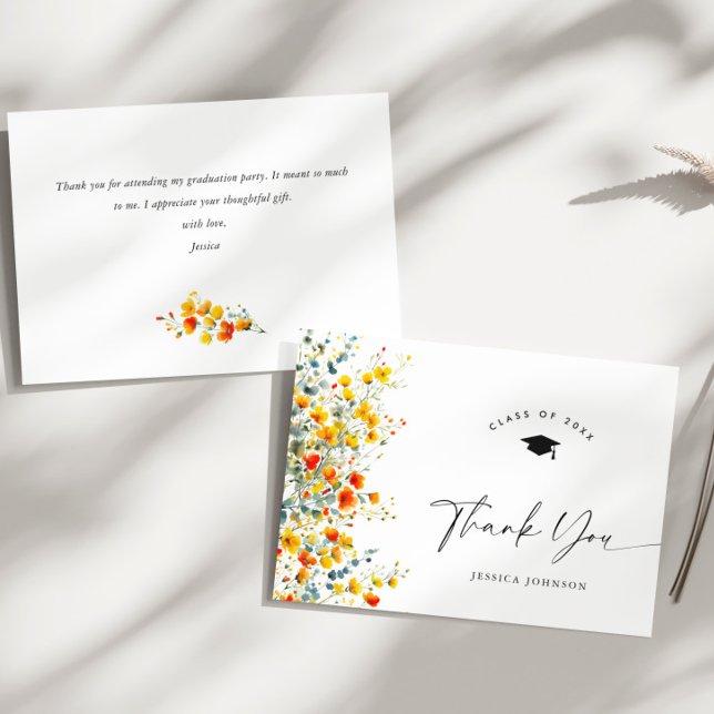 Carte De Remerciements Boho Watercolor Fleurs sauvages Graduation (Créateur téléchargé)