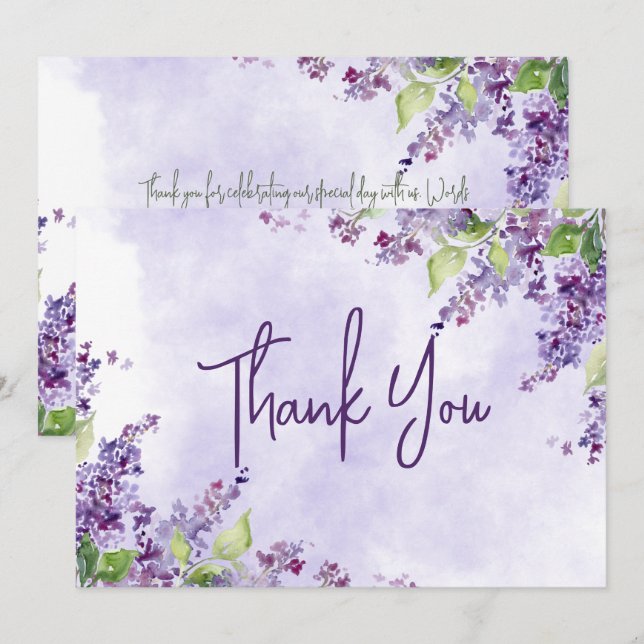 Carte De Remerciements Boho Watercolor Lilac Flowers Mariage (Devant / Derrière)