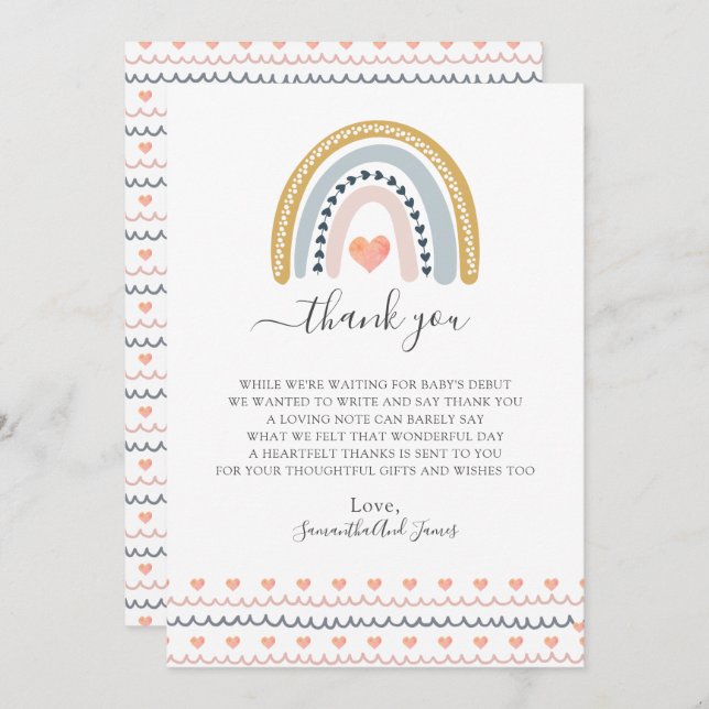 Carte De Remerciements Boho Watercolor Rainbow Baby shower (Devant / Derrière)