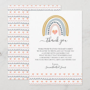 Carte De Remerciements Boho Watercolor Rainbow Baby shower