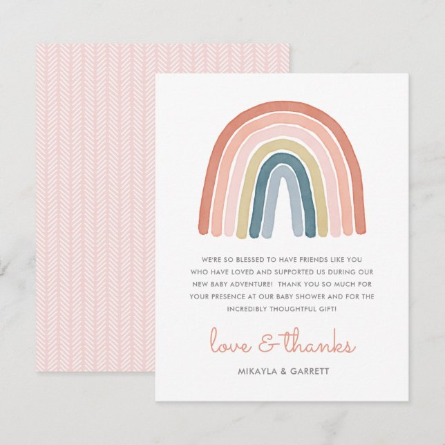 Carte De Remerciements Boho Watercolor Rainbow Baby shower (Devant / Derrière)