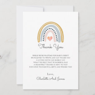 Carte De Remerciements Boho Watercolor Rainbow Baby shower